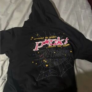 Black Graphic Hoodie with Pink and Yellow Accents